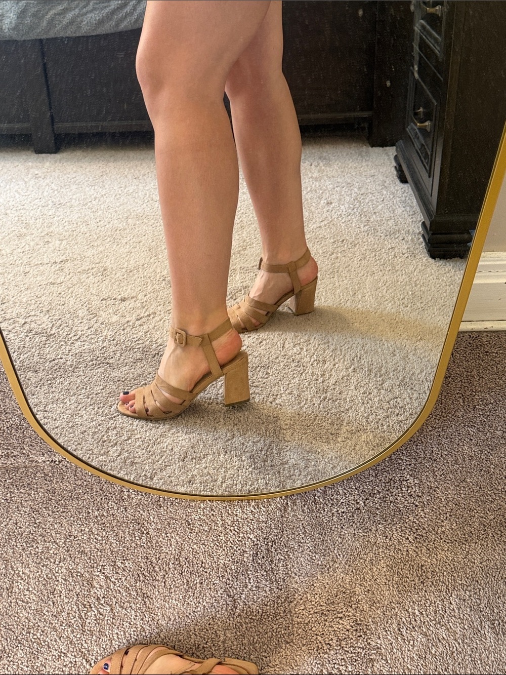 Women's Tan Suede Block Heel Sandals